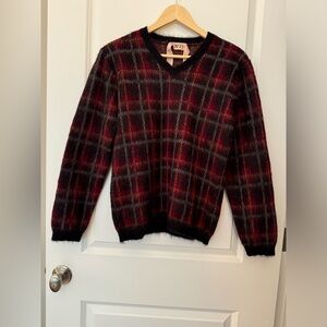 Forever 21 Men's V-Neck Plaid Sweater - Red and Black